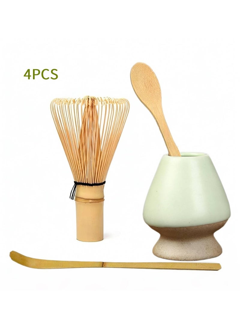 AceLuste 4-Piece Matcha Whisk Set, Matcha Making Tools, Handmade Bamboo Matcha Whisks Kit, Matcha Making Accessory, Including Bamboo Whisk, Stirring Scoop, Tea Spoon and Ceramic Whisk Holder, Matcha Kit Gifts for Tea Lovers & Beginners - Image 1